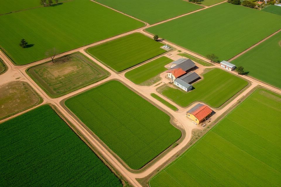 Vista aérea de uma propriedade rural delimitada para avaliação técnica